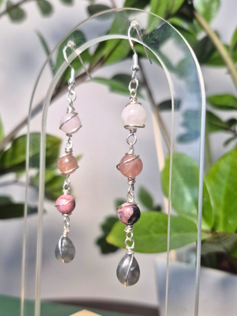 Wire Wrapped Pink Gemstone Earrings
